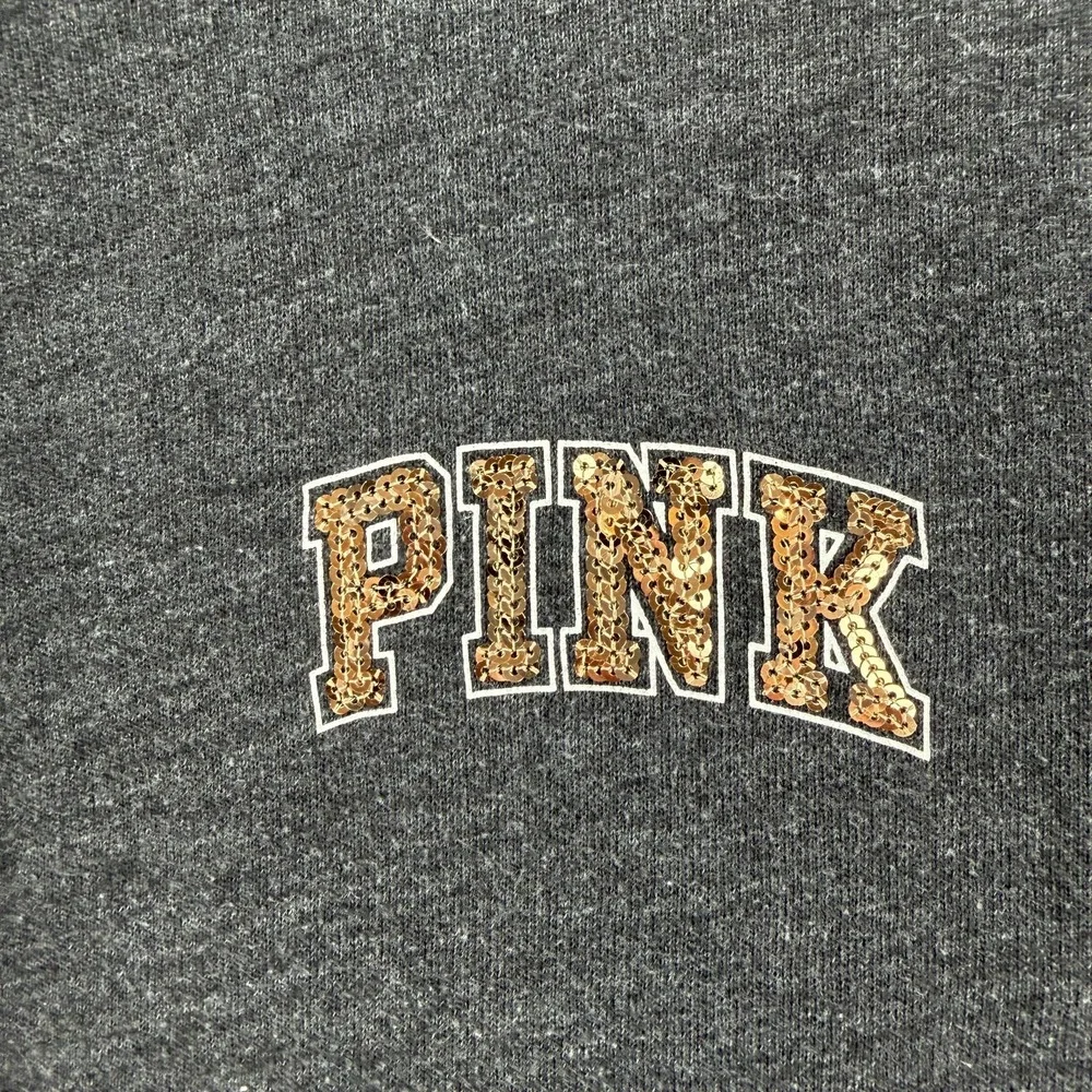 Victoria's Secret PINK Sweatshirt Womens Small Gray Cowl‎ Neck Sequin Dog Fleece